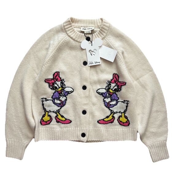 Zara Sweaters - NWT Zara Harry Lambert Disney Daisy Duck Wool Blend Cardigan Sweater M Cream